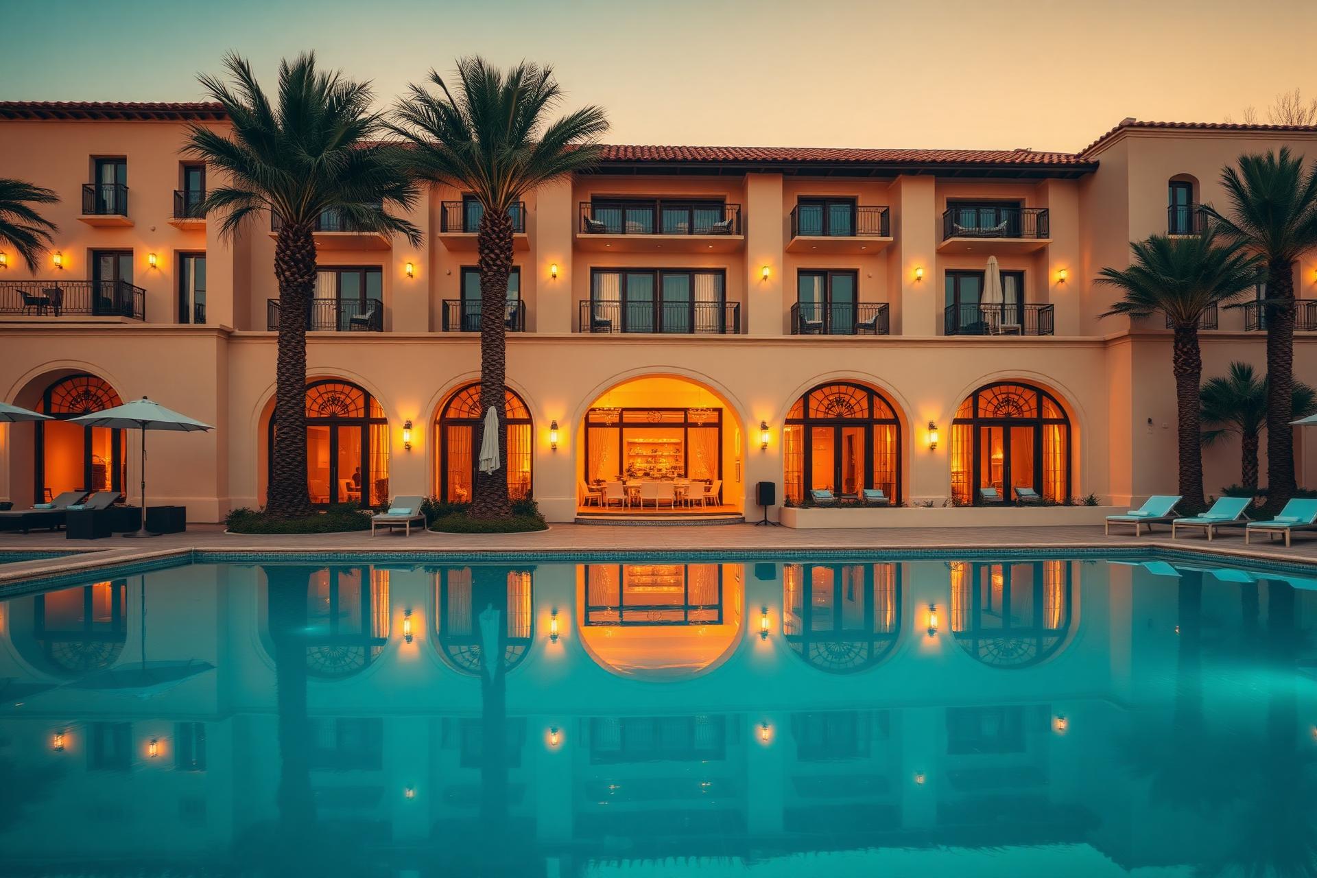 4F Excellence Hotel exterior at dusk